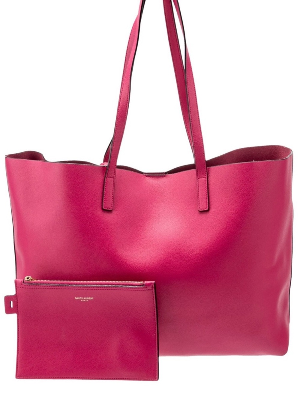 Saint Laurent Hot Pink Leather Tote with Zip Pouch